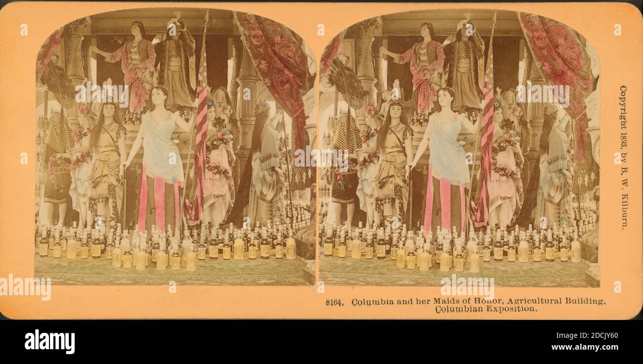Columbia and her maids of honor, Agricultural building, Columbian Exposition., still image, Stereographs, 1893, Kilburn, B. W. (Benjamin West) (1827-1909 Stock Photo