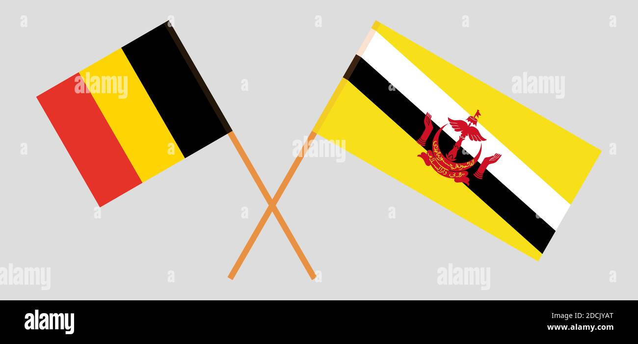 Crossed flags of Brunei and Belgium. Official colors. Correct proportion. Vector illustration Stock Vector
