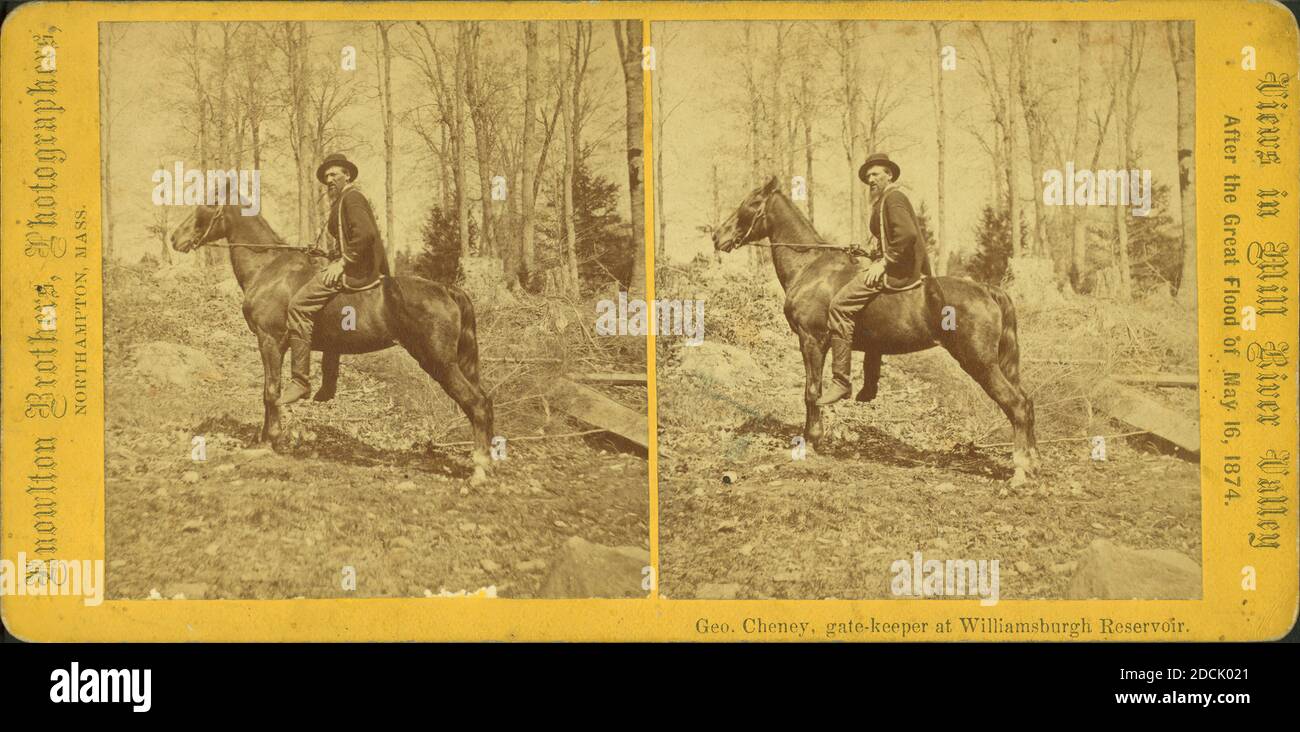Geo. Cheney, gate keeper at Williamsburg reservoir., still image, Stereographs, 1874, Knowlton Bros Stock Photo