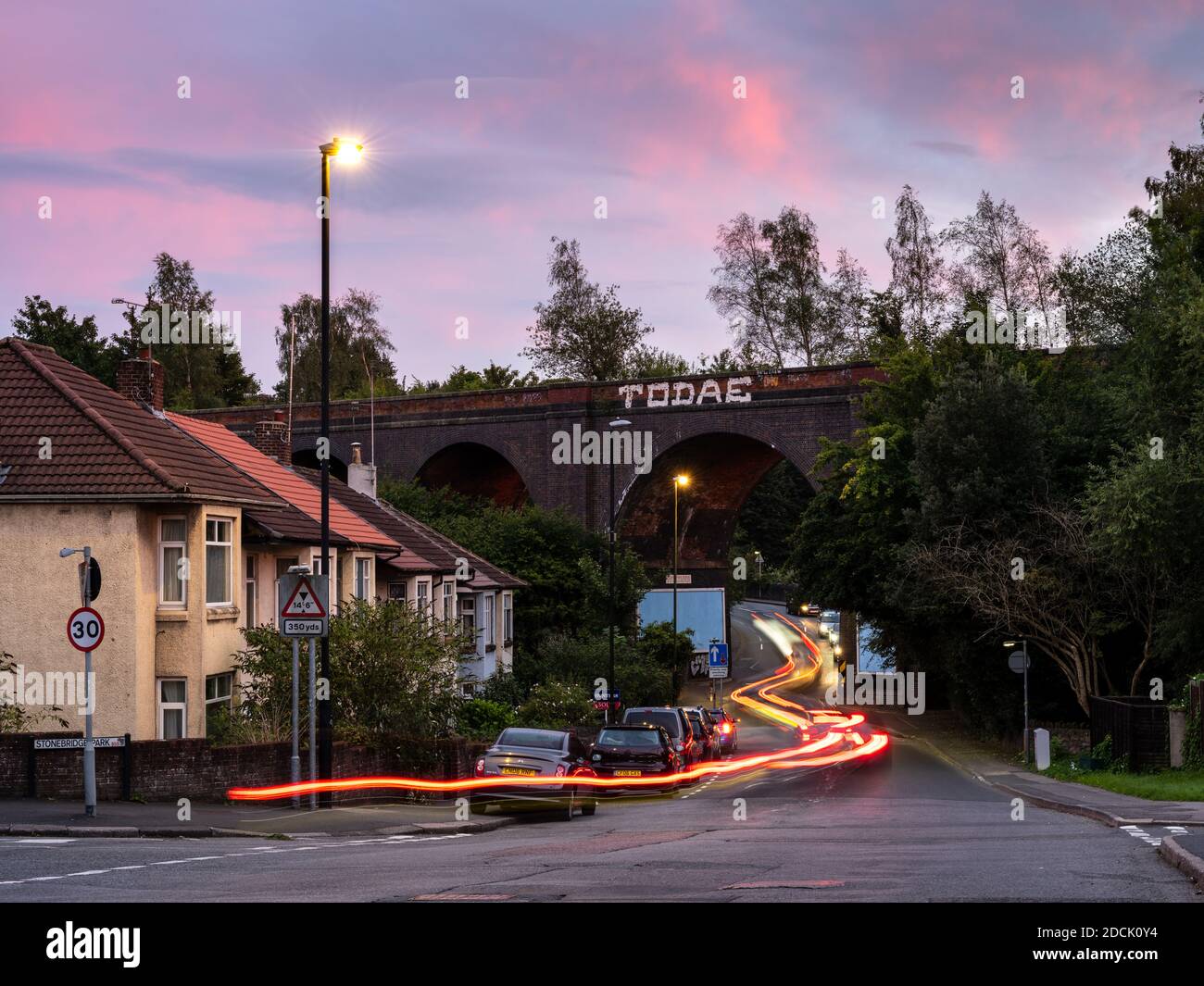 Traffic flows under the old Royate Hill Viaduct in Eastville, Bristol. Stock Photo