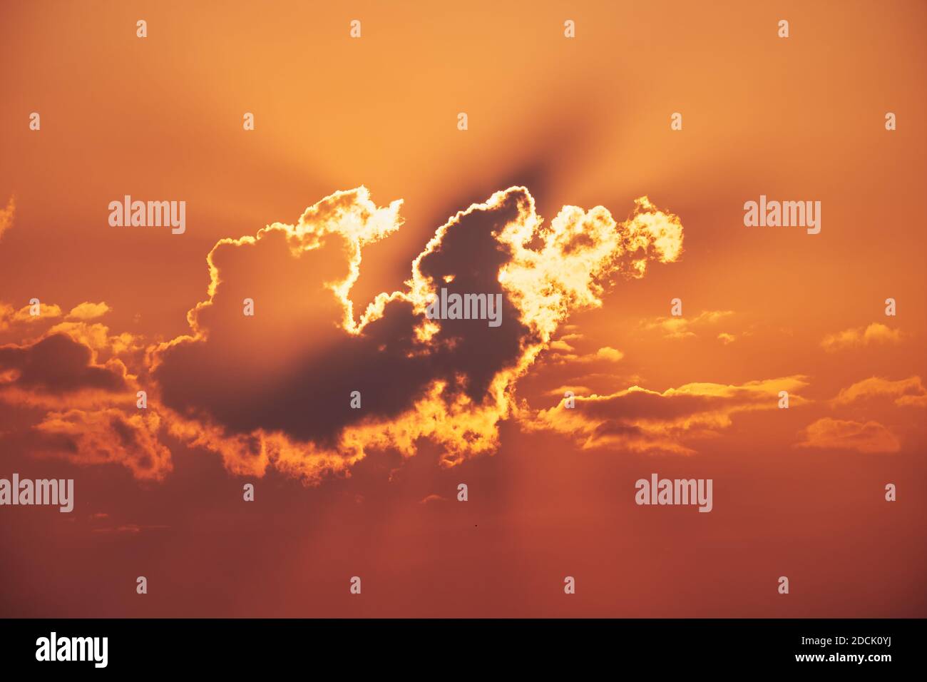 Sunlit red sky and cloud. Natural background from clouds Stock Photo