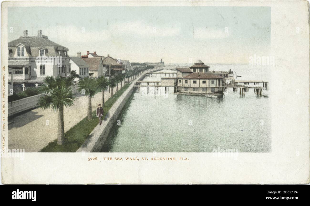The Sea Wall, St. Augustine, Fla., still image, Postcards, 1898 - 1931 Stock Photo