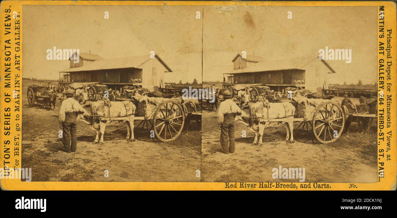 Red river half-breeds, and carts., still image, Stereographs, 1850 - 1930 Stock Photo