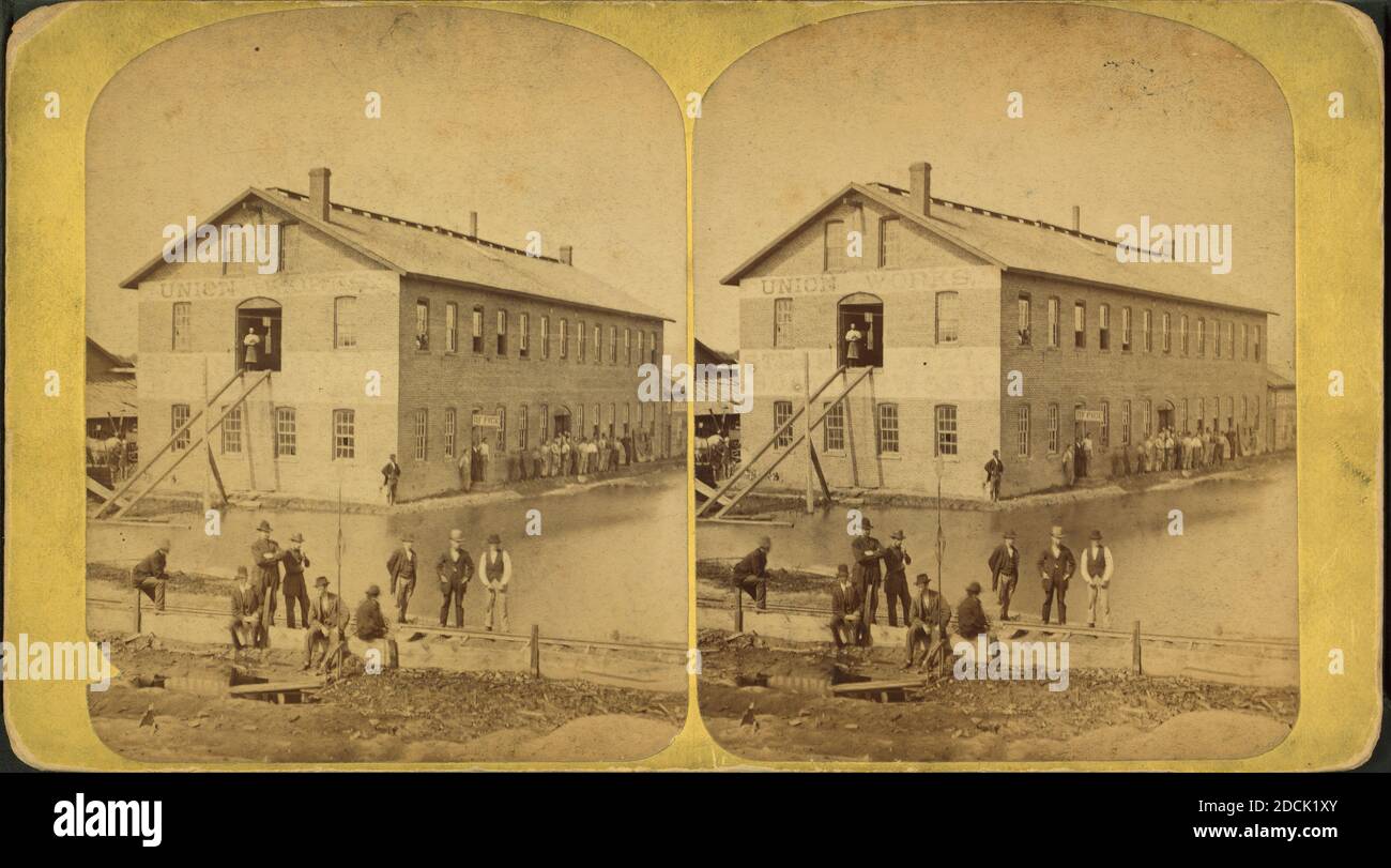 Workers at entrance of 'Union Works.', still image, Stereographs, 1850 - 1930, Reed, J. H Stock Photo