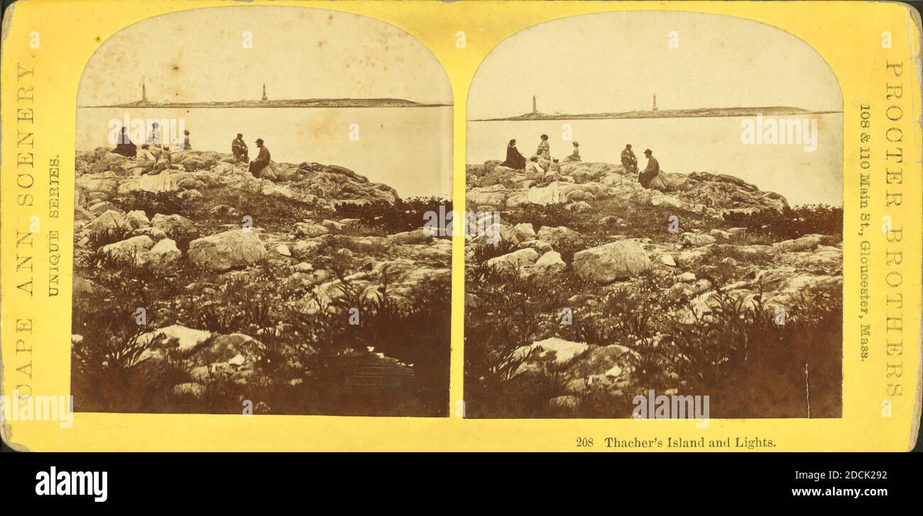 Thacher's Island and lights., still image, Stereographs, 1850 - 1930, Procter Brothers Stock Photo
