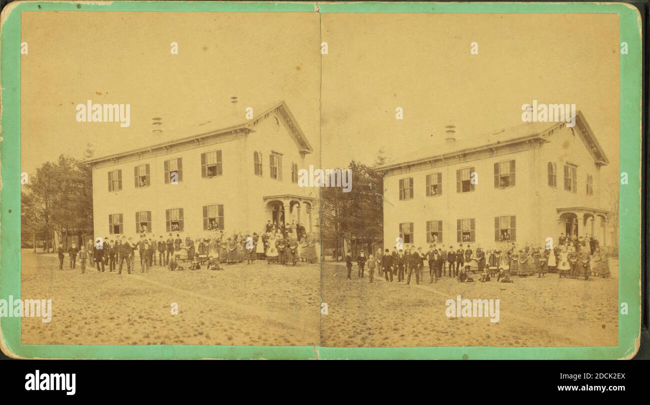 Students gathered in front of Dedham high school., still image, Stereographs, 1850 - 1930 Stock Photo