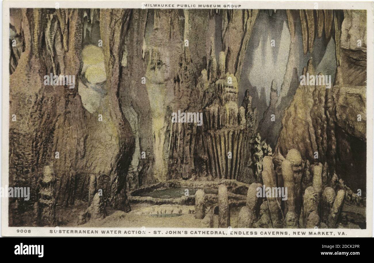 Subterranean Water Action - St. John's Cathedral, Endless Caverns, New Market,VA., Milwaukee Public Museum Group, still image, Postcards, 1898 - 1931 Stock Photo