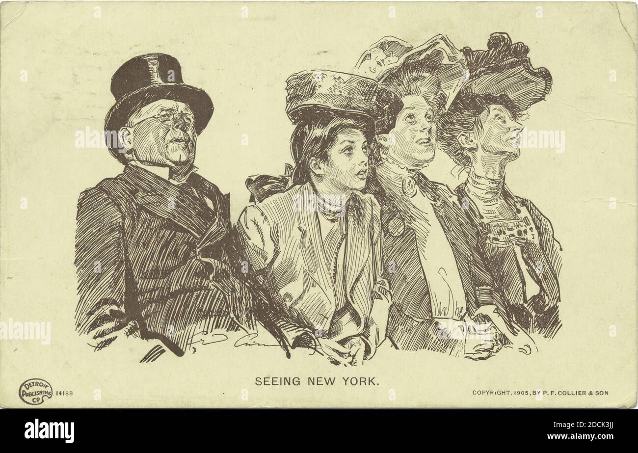 Seeing New York, Life Cartoons, still image, Postcards, 1898 - 1931 Stock Photo