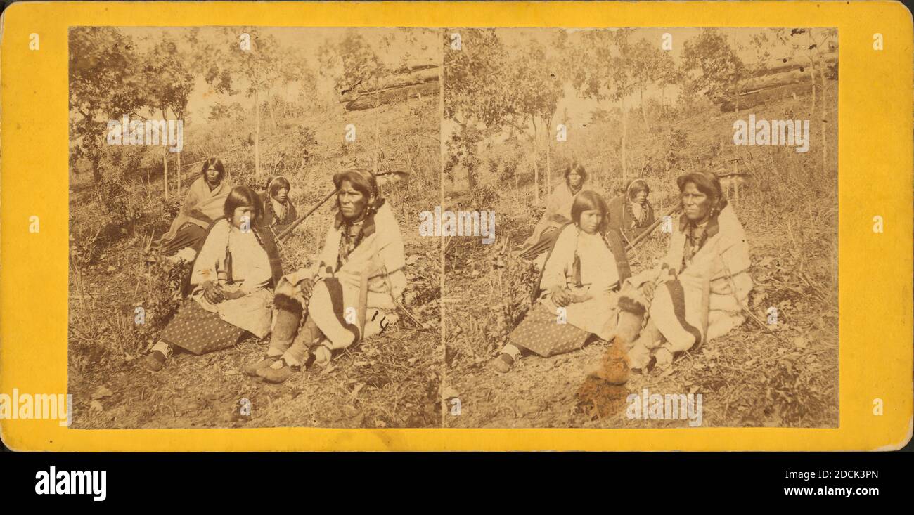 Four native Americans sitting on a hill., still image, Stereographs, 1850 - 1930 Stock Photo