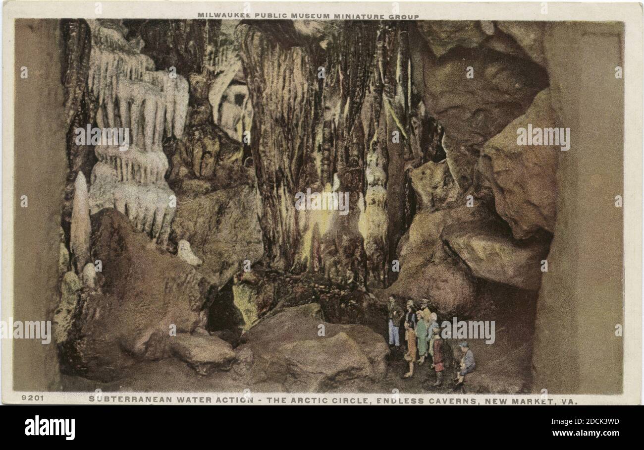 Subterranean Water Action - The Arctic Circle Endless Caverns, New Market, VA., Milwaukee Public Museum Miniature Group, still image, Postcards, 1898 - 1931 Stock Photo