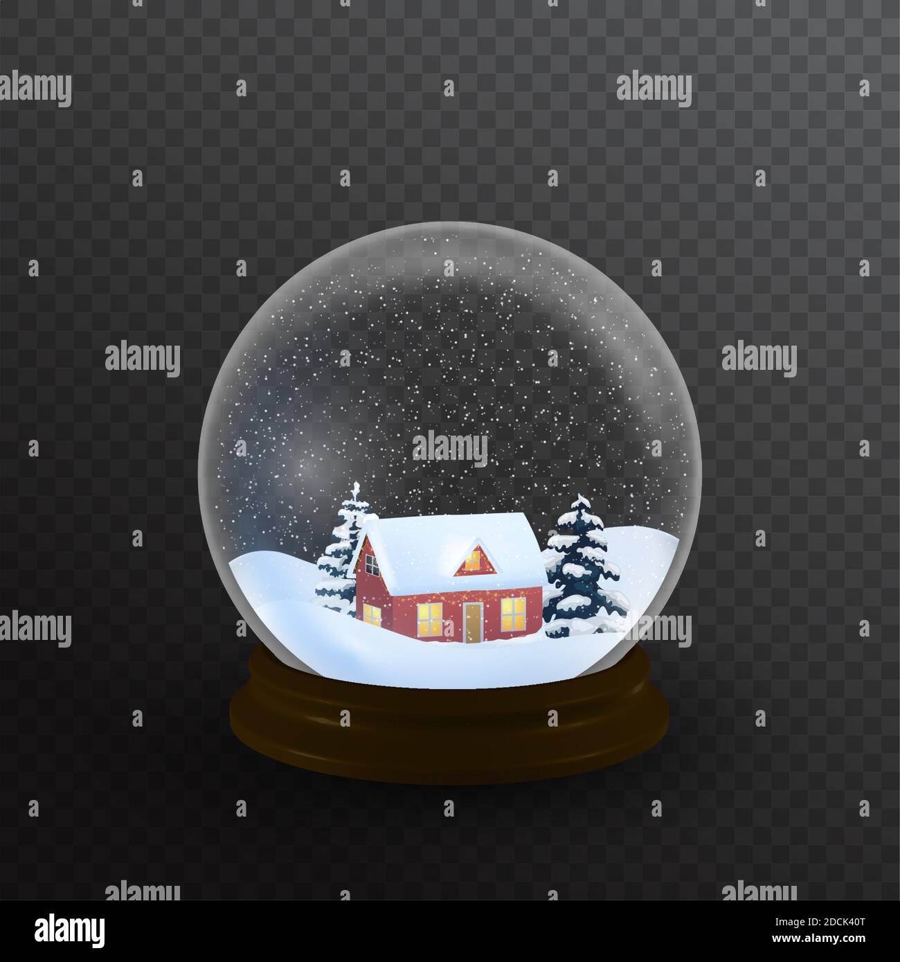 Snow globe with house and christmas tree. Stock Vector