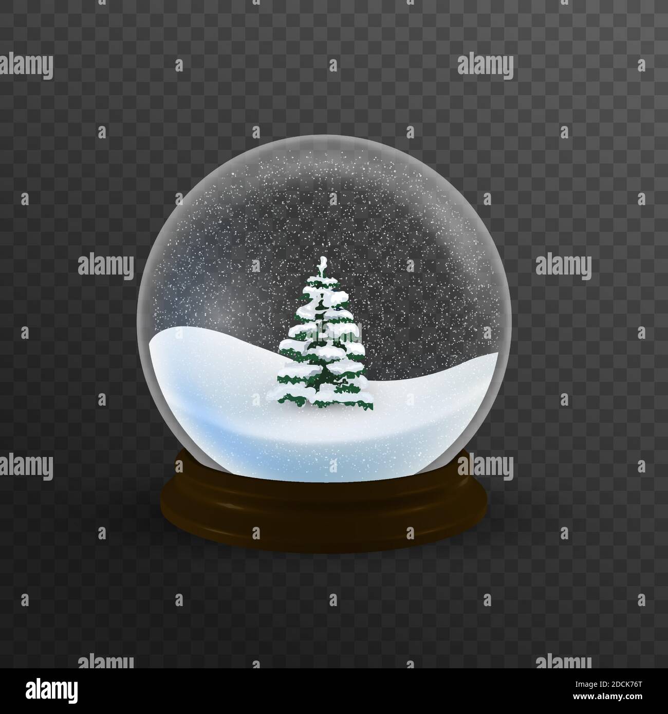 Realistic Christmas snow globe with christmas tree within Stock Vector