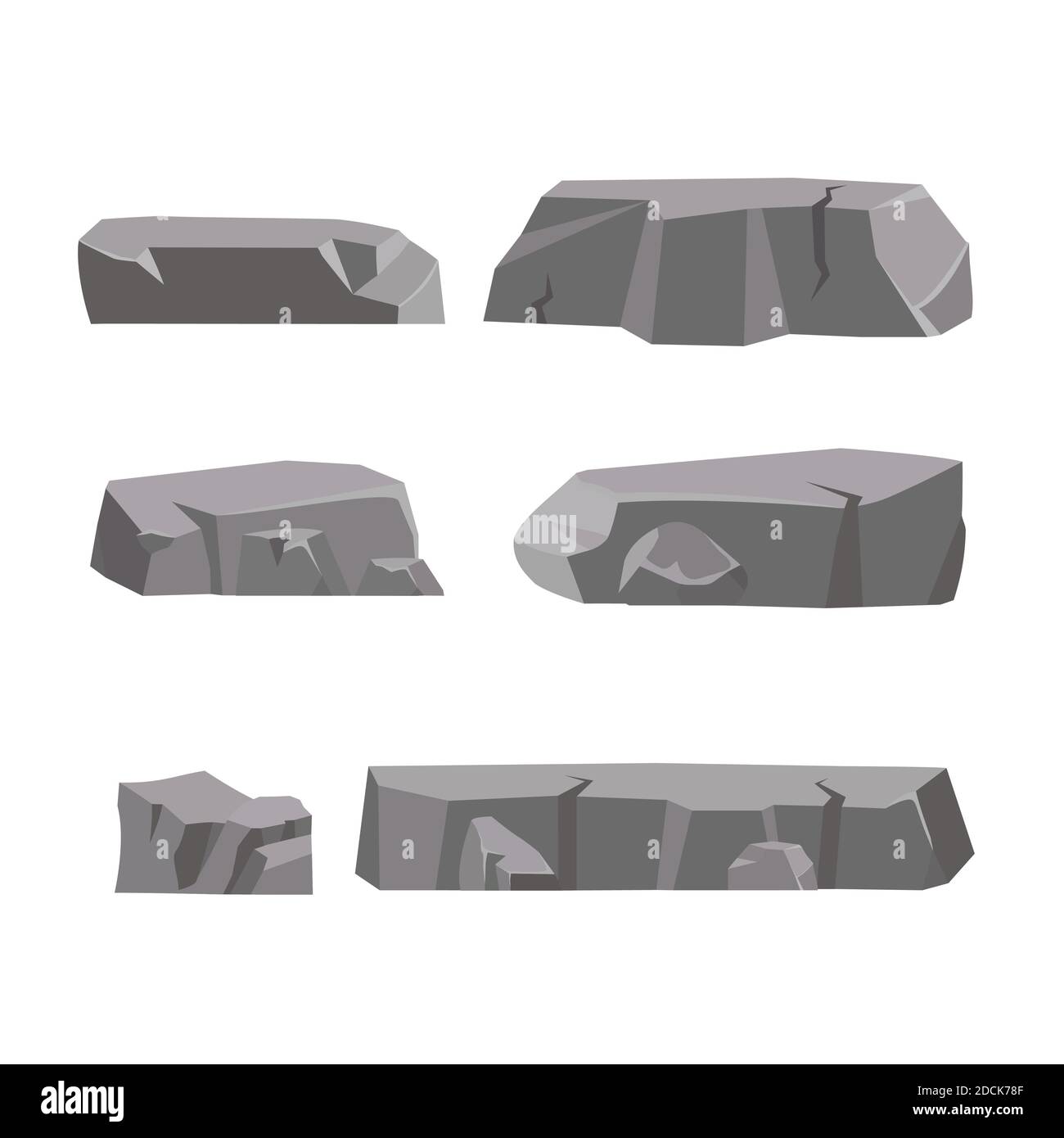 Rock stone set cartoon. Stones and rocks in isometric 3d flat style. Set of different boulders Stock Vector
