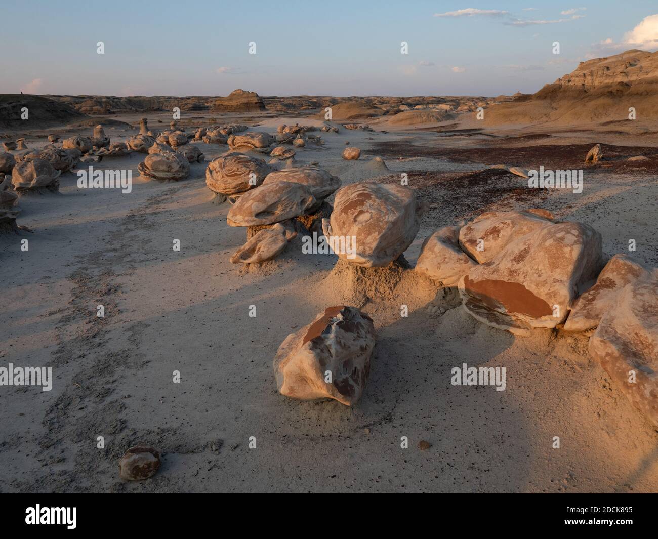 The Cracked Eggs formation in Bisti Badlands in New Mexico photographed at dusk. Stock Photo