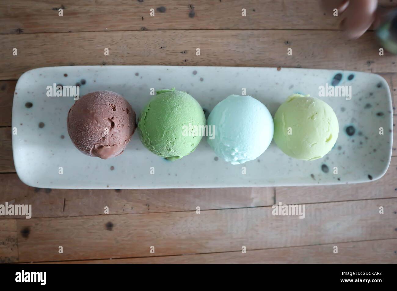 ice cream or green tea ice cream , mint ice cream and chocolate ice cream Stock Photo