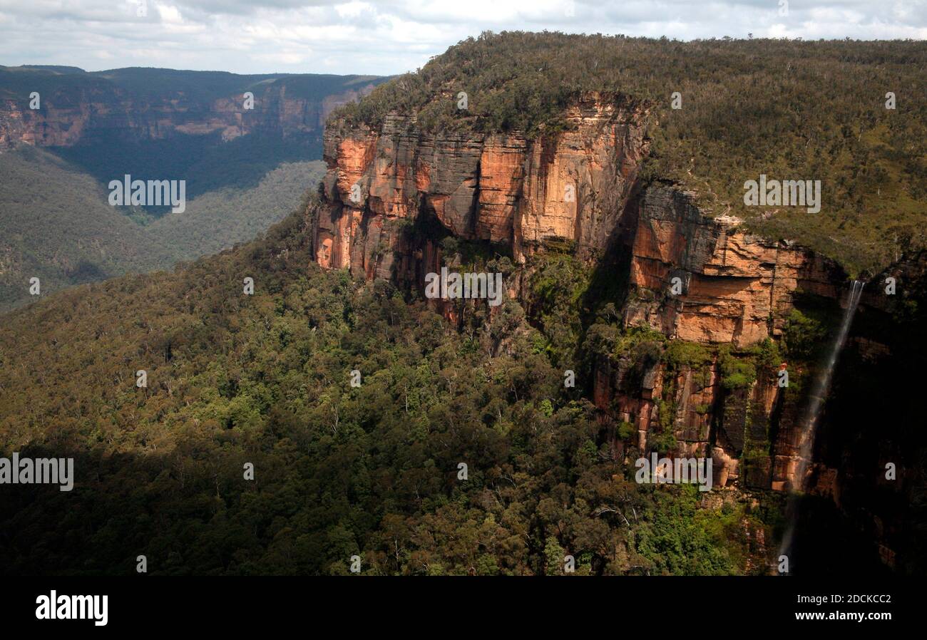 Govett's Leap with waterfall Blue Mountains NSW Australia Stock Photo