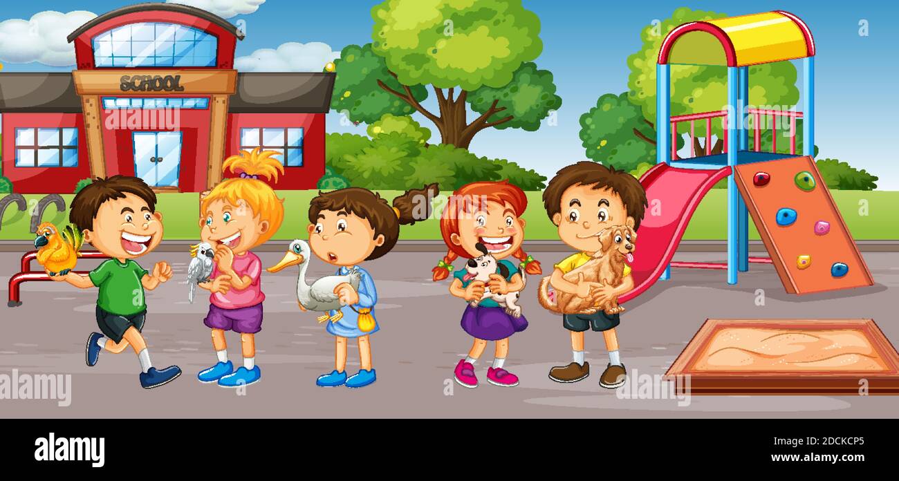 Kids Playing At School Playground Clipart Student At School Playground Illustration 2DCKCP5 