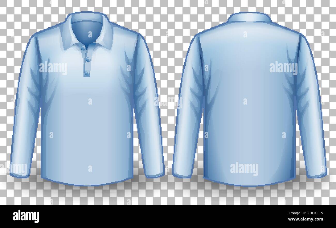 Blue long sleeves polo shirt front and back side illustration Stock ...