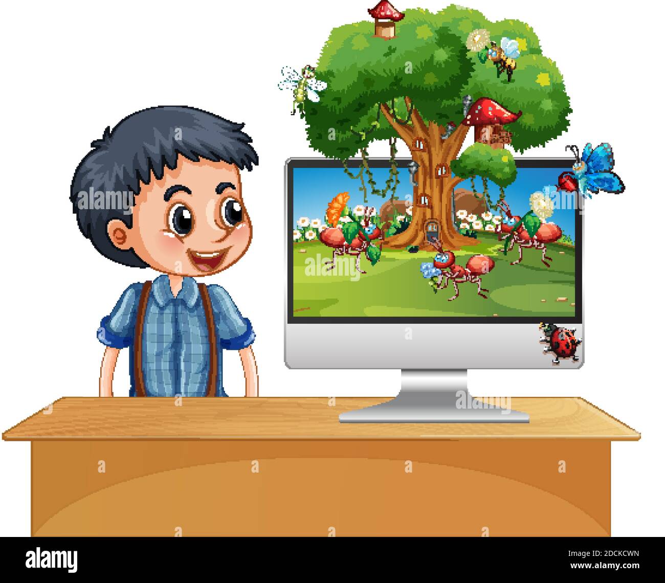 Insect kingdom on computer screen background illustration Stock Vector ...