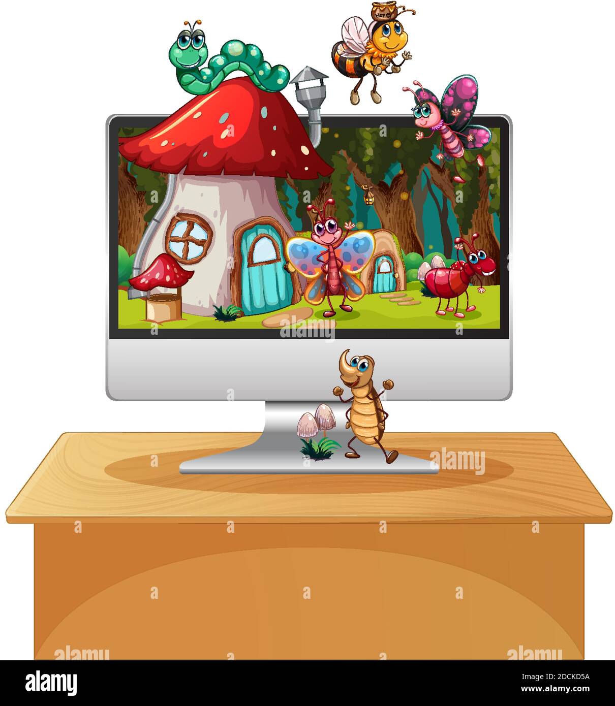 Happy insect on computer background screen illustration Stock Vector ...