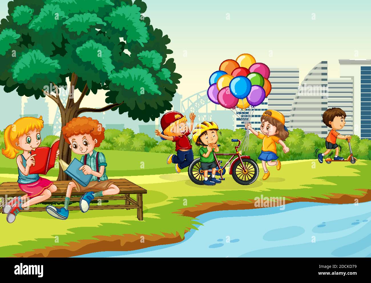 Children enjoy with their activity in the park scene illustration Stock  Vector Image & Art - Alamy