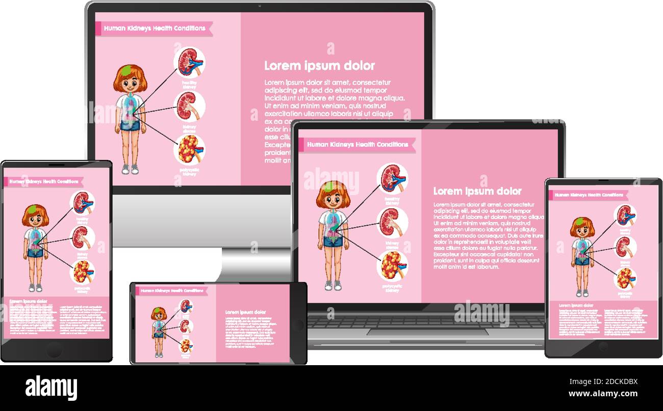 Computer with science infographic on screen desktop illustration Stock