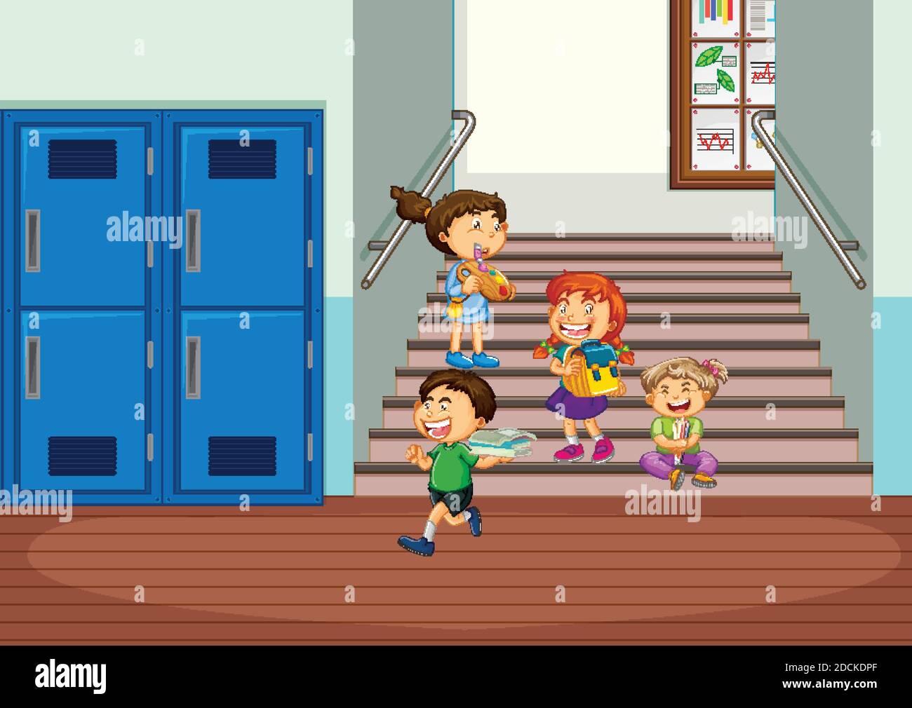 Happy children at school hallway illustration Stock Vector Image & Art ...