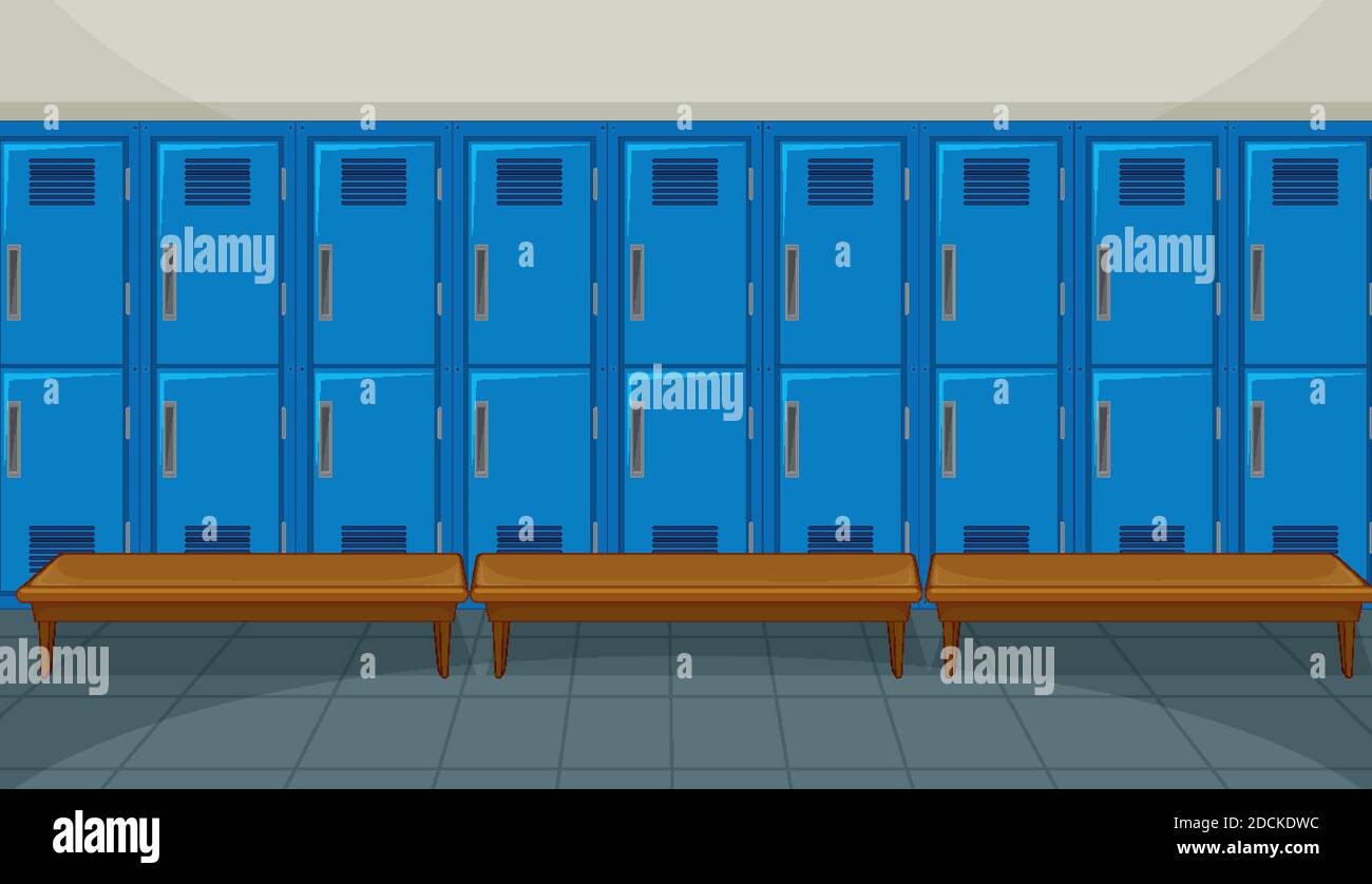 Sport changing room with locker background illustration Stock Vector