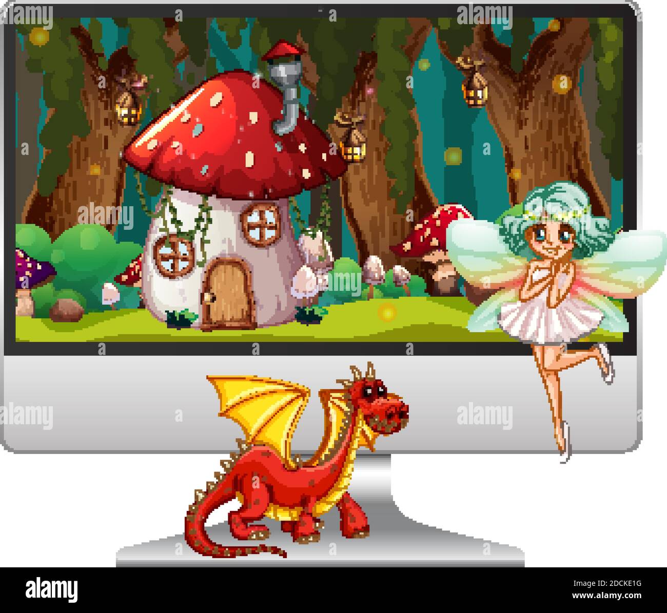 Fairy tale on computer screen isolated on white background illustration ...