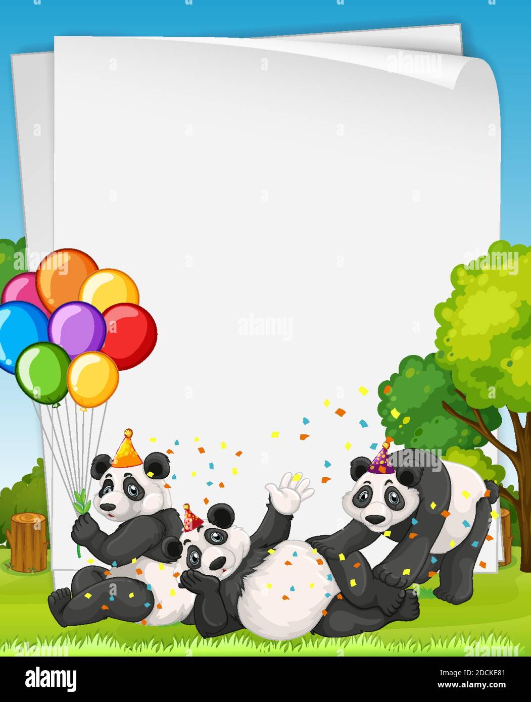 Blank banner with many panda in party theme illustration Stock Vector ...