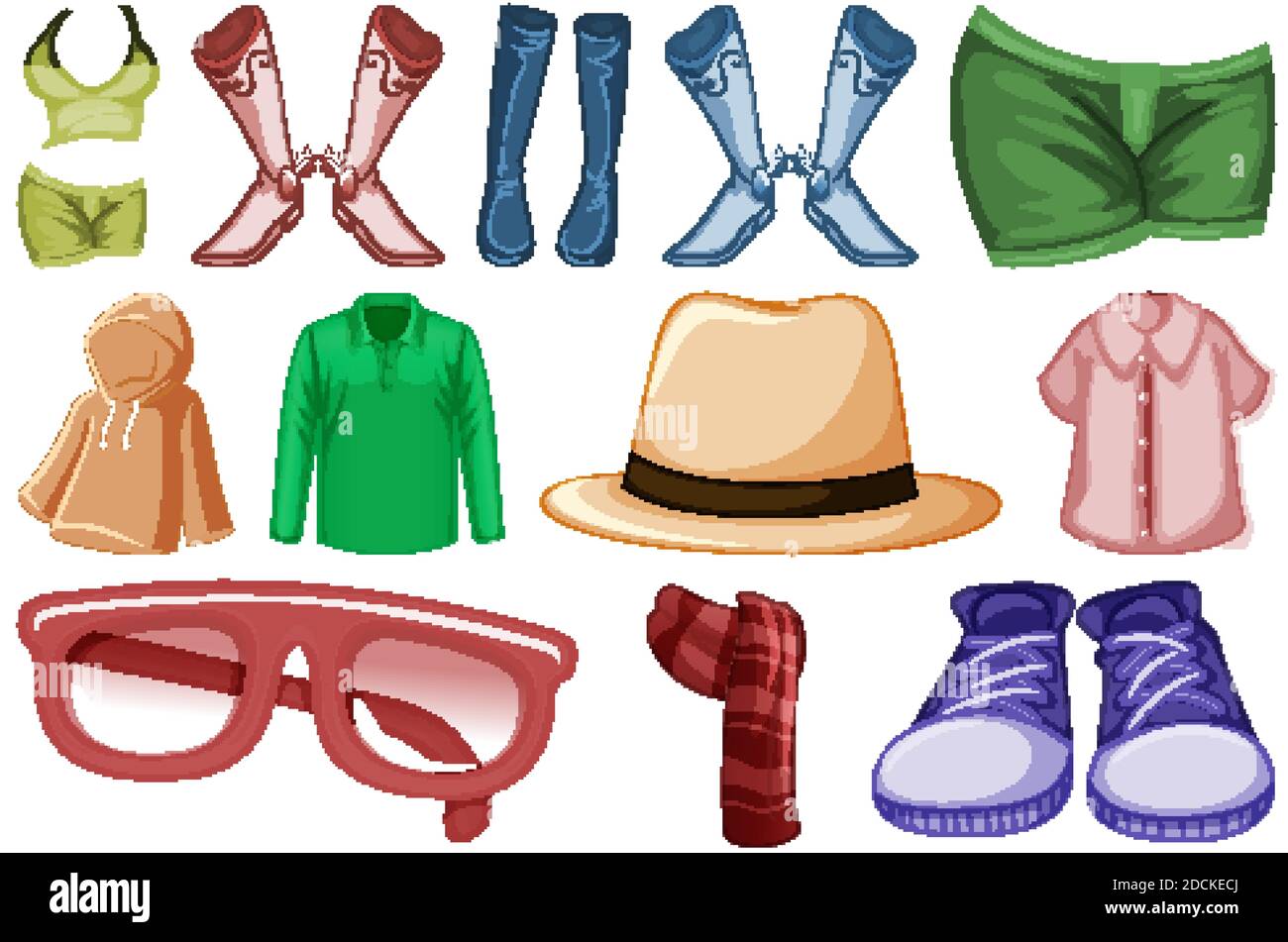 Set of fashion outfits and accessories on white background illustration ...