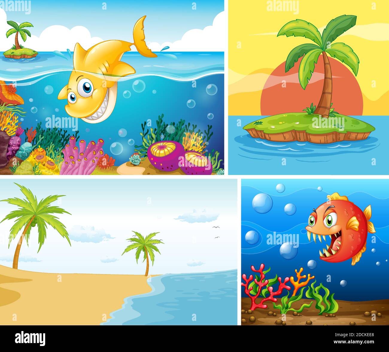 Set of ocean nature background illustration Stock Vector Image & Art ...