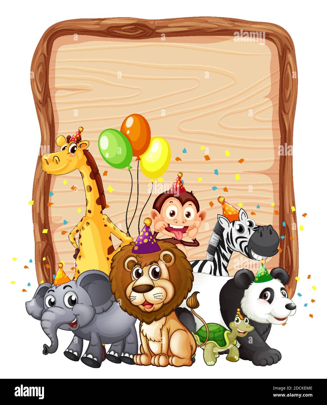 Blank wooden board template with wild animal in party theme isolated ...