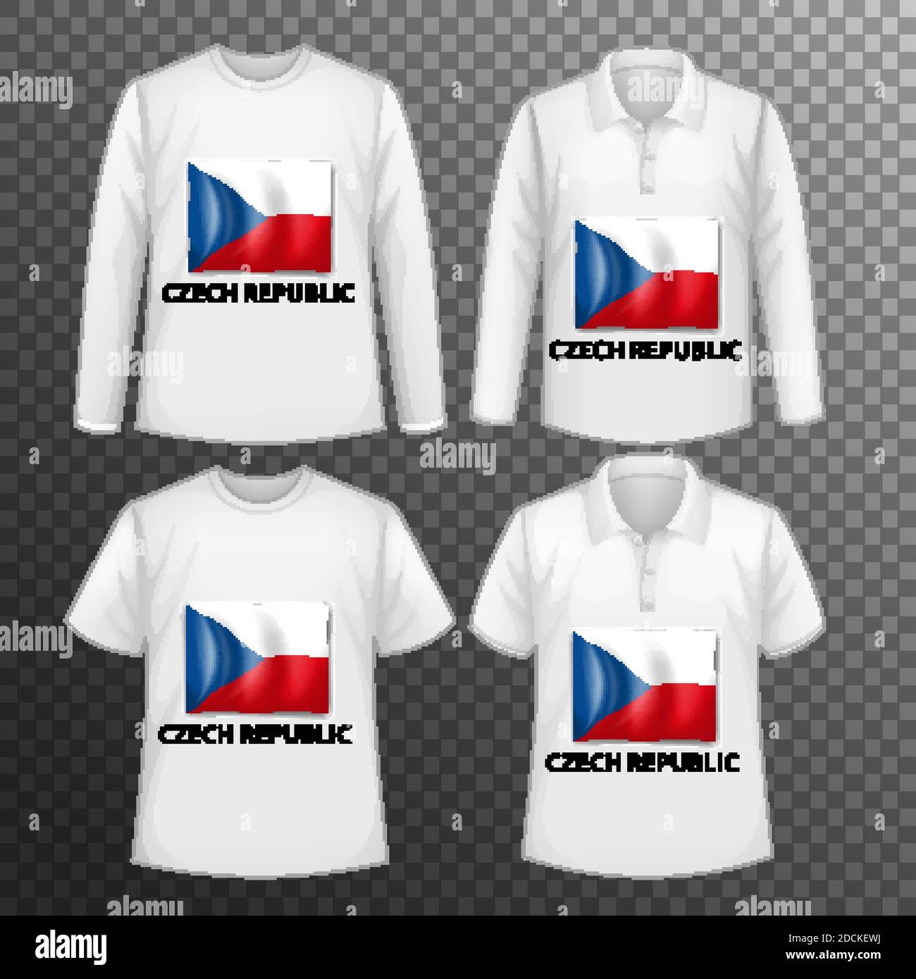 Set of different male shirts with Czech Republic flag screen on shirts isolated illustration Stock Vector