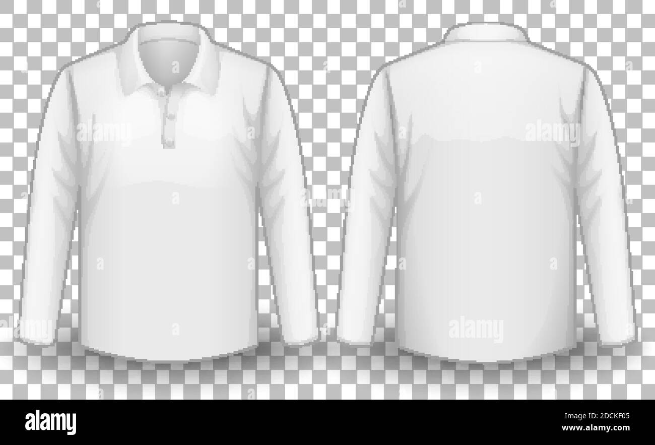 White long sleeves polo shirt front and back side illustration Stock ...