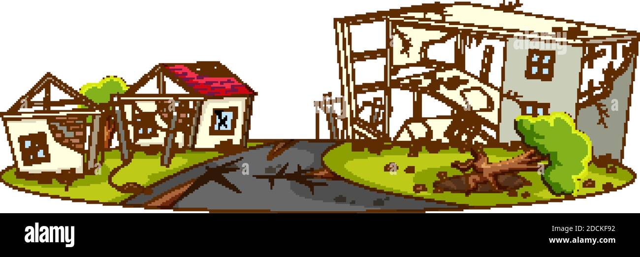 Houses destroy from natural disaster illustration Stock Vector Image