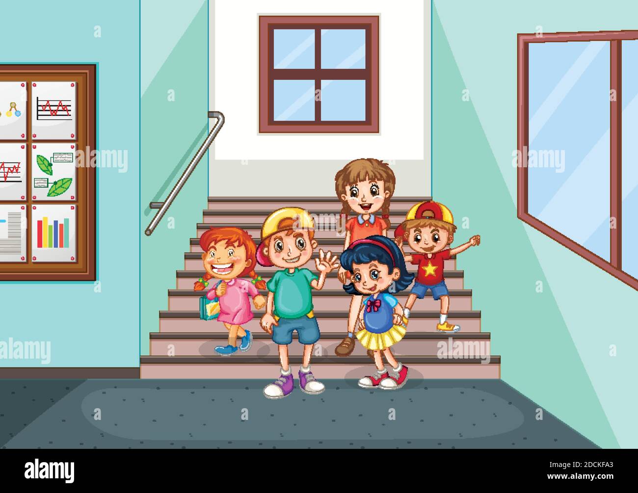 Happy children at school hallway illustration Stock Vector Image & Art ...