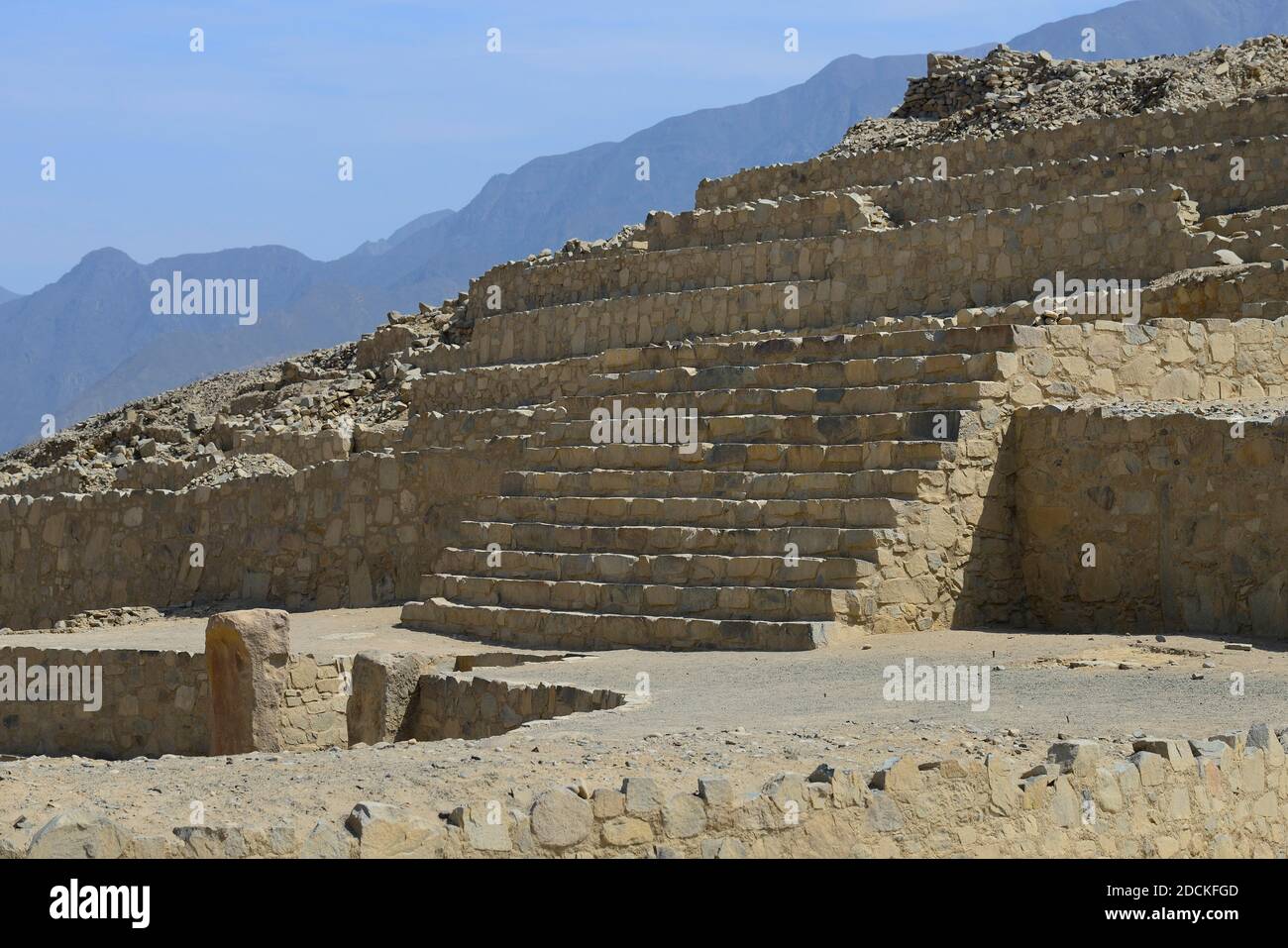 Ruins of Caral, oldest city in America, Unesco World Heritage Site, Rio Supe Valley, Peru Stock Photo