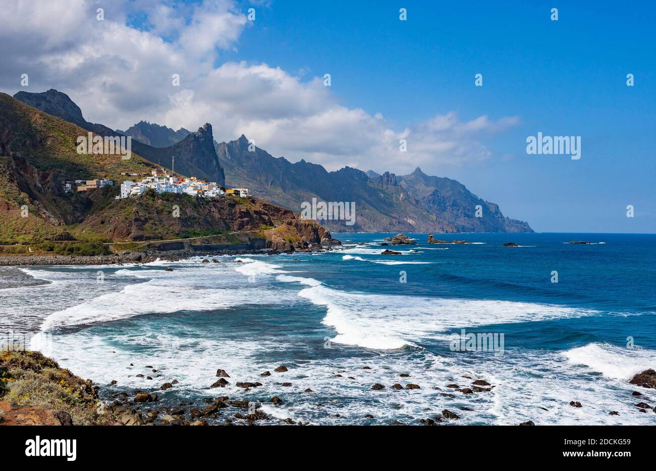 Steep coast in the Anaga Mountains near the village of Almaciga, Tenerife, Canary Island, Spain Stock Photo