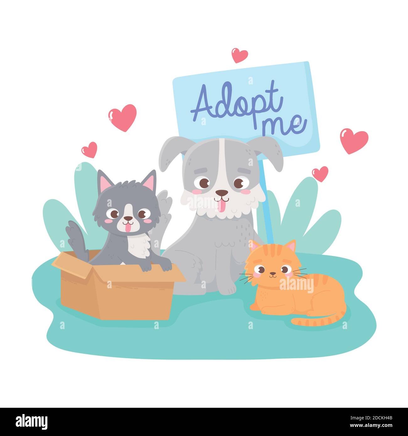 adopt a pet, cat in box little dog and kitten in the grass vector ...