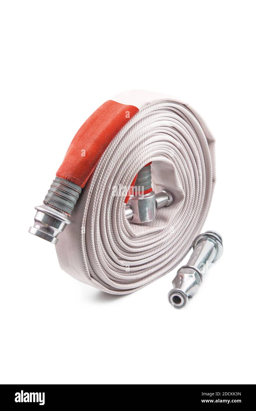 Red fire hose coil isolated on the white background Stock Photo Alamy