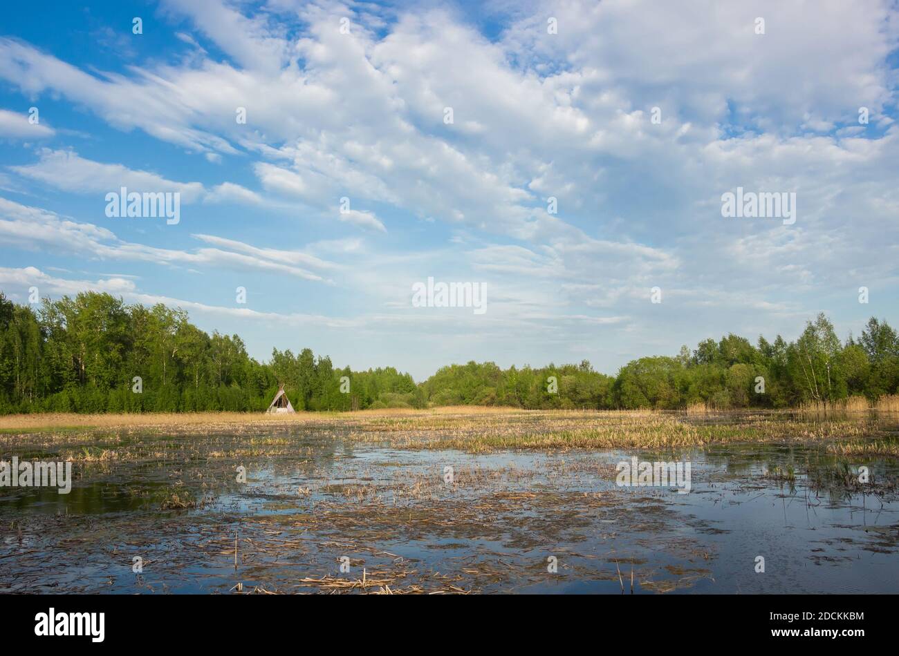 Landscape with lake and blue sky with clouds Stock Photo - Alamy