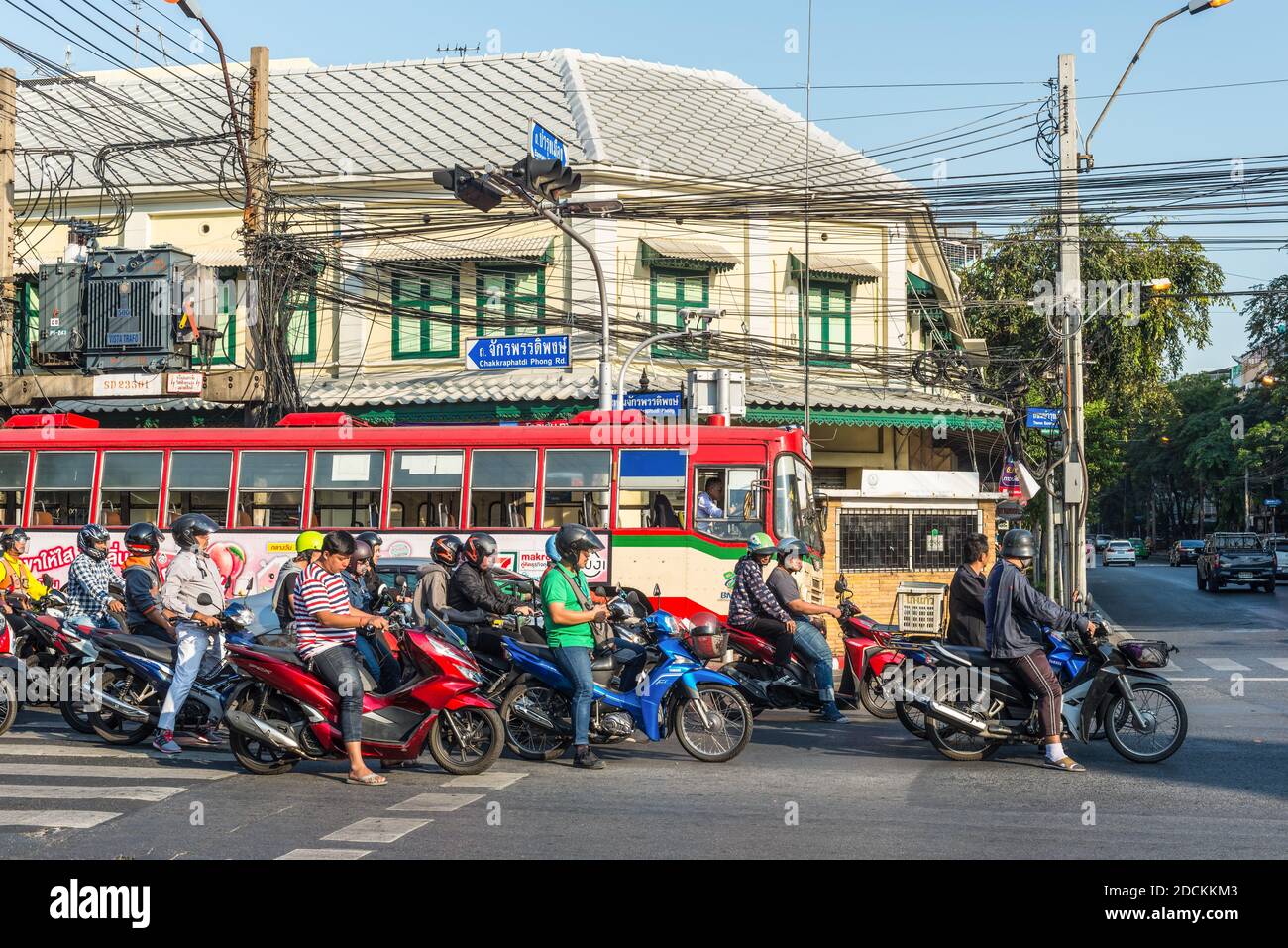 Bangkok, Thailand - December 7, 2019: Red Light Intersection, Many ...