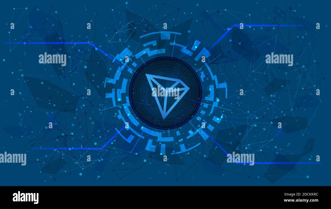 Tron Trx Token Symbol In A Digital Circle On Polygonal Blue Background Cryptocurrency Coin Icon Digital Gold For Website Or Banner Copy Space Stock Photo Alamy