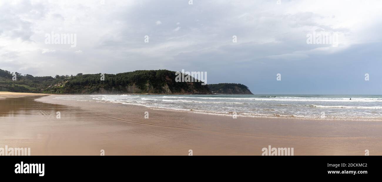 Rodiles A panorama view of beautiful Rodiles Beach in Asturias in northern ...