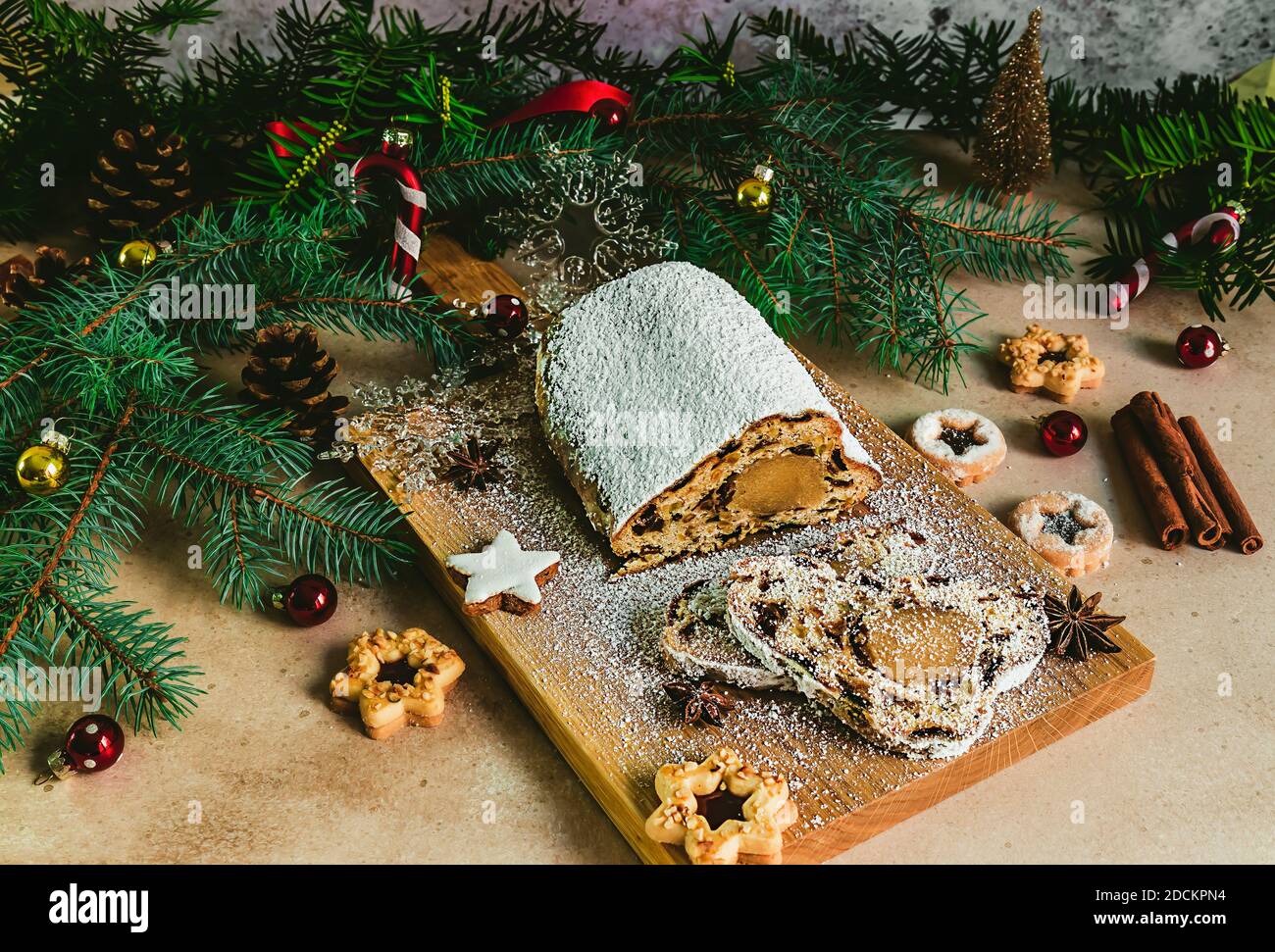 Traditional German Christmas cake - Marzipan Stollen Stock Photo - Alamy