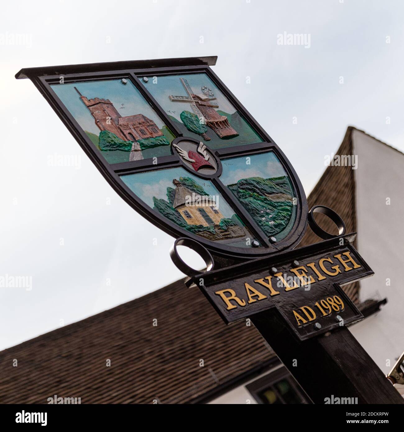 RAYLEIGH, ESSEX, UK:  Town sign - erected in 1989 Stock Photo