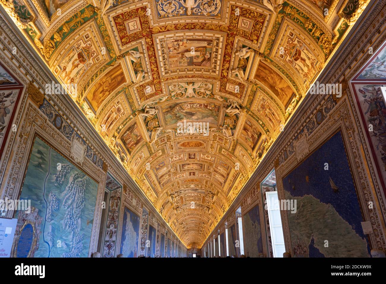 Gallery of Maps (Galleria delle carte geografiche) or Map Room vaulted ceiling in Papal Palace, Vatican Museums, Rome, Italy Stock Photo