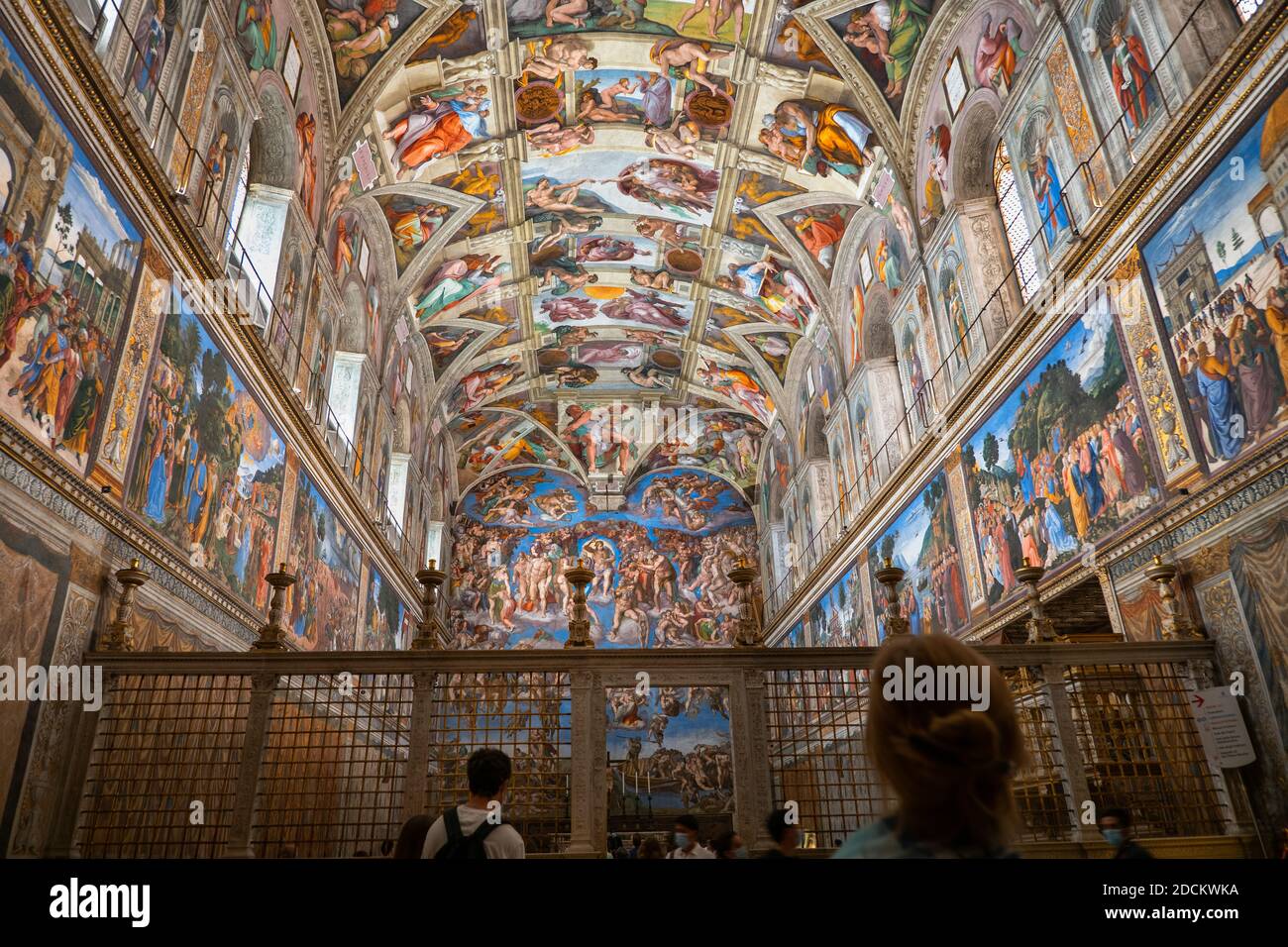 Sistine Chapel (Cappella Sistina) interior with frescoes by Michelangelo including The Last Judgment, Apostolic Palace, Vatican Museums, Rome, Italy Stock Photo