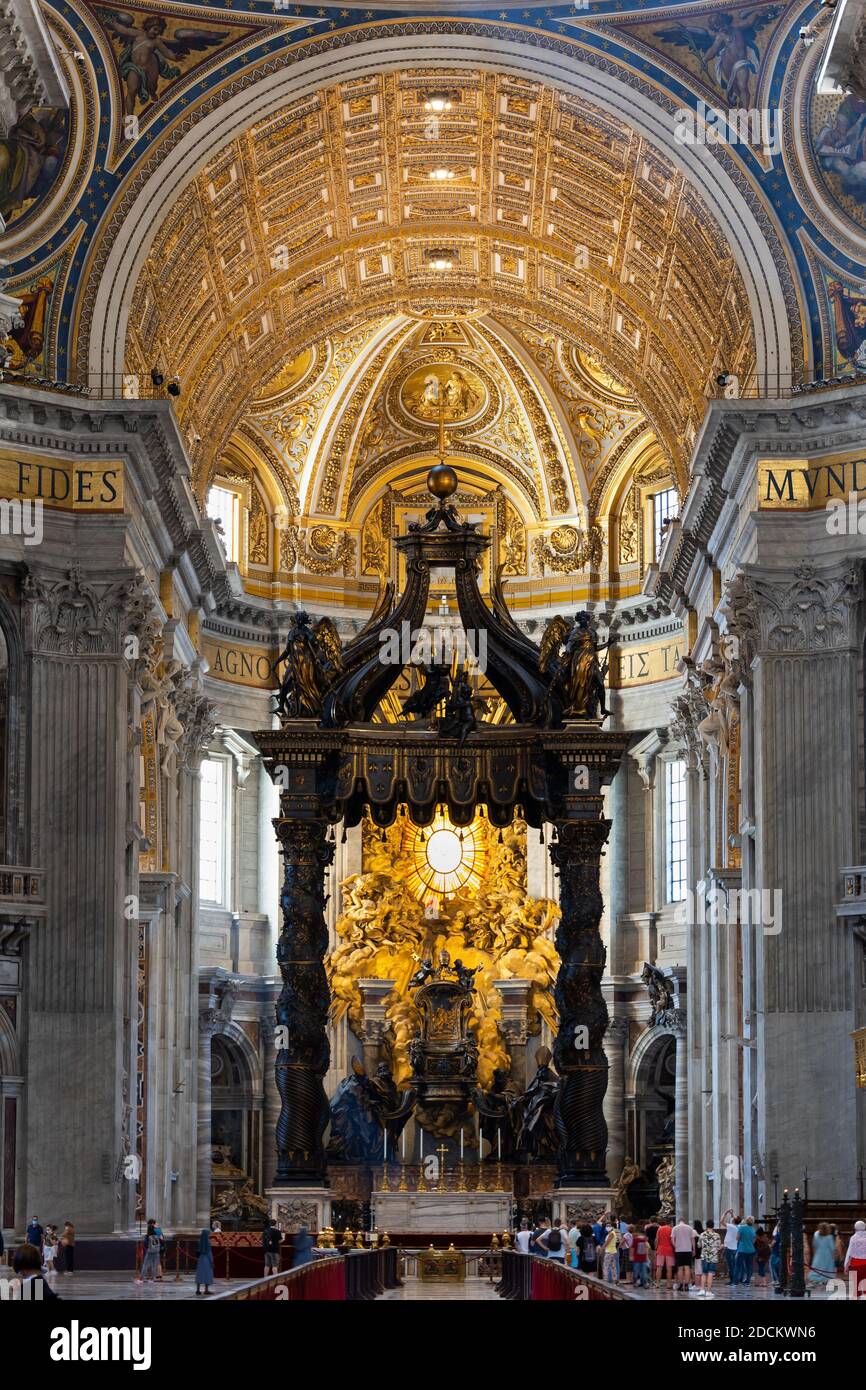 Bernini Cathedra Petri, altar with Baldacchino and apse in St. Peter Basilica (Papal Basilica of Saint Peter) interior in Vatican, Rome, Italy Stock Photo
